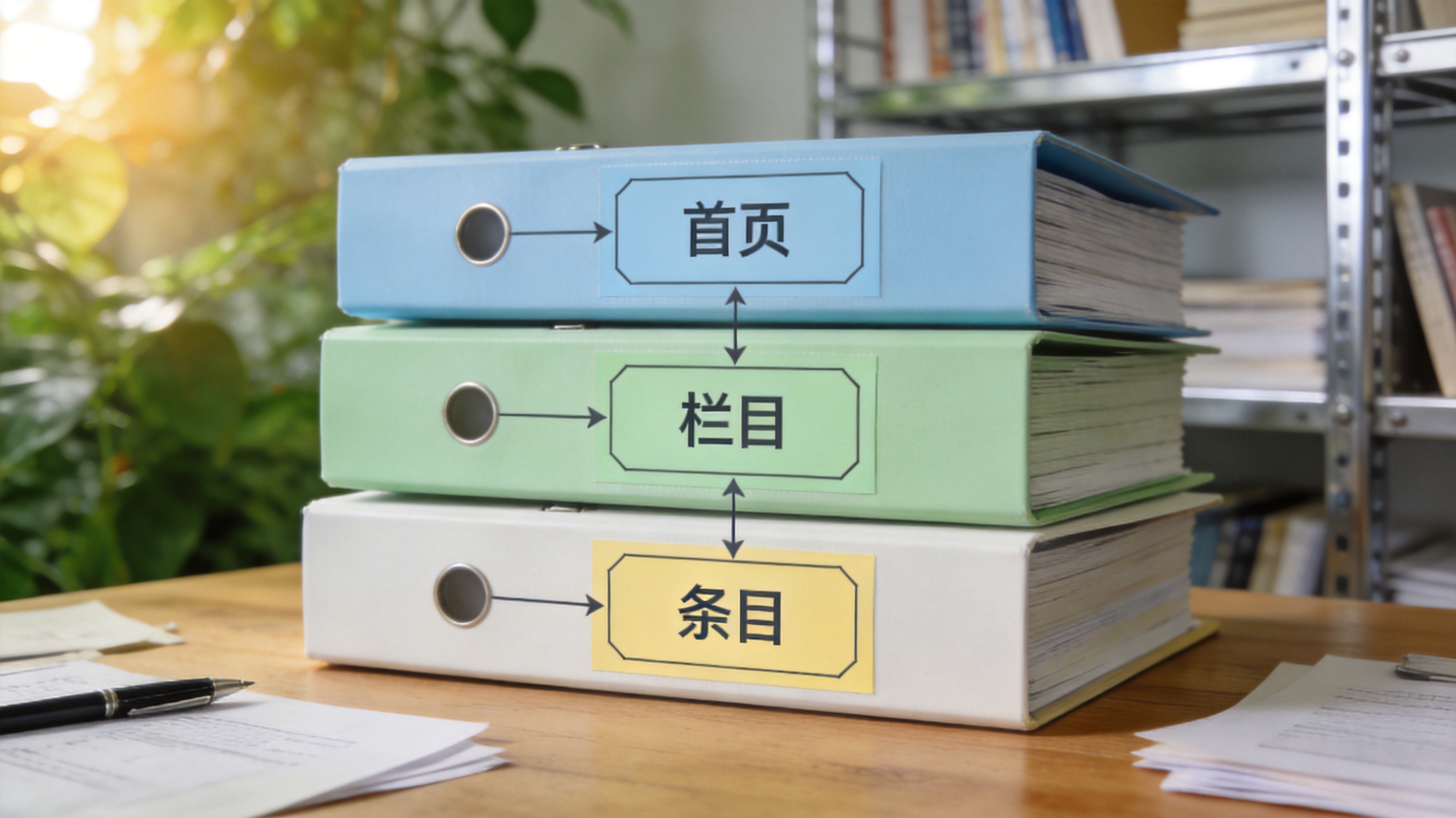 首页到栏目再到条目的页面层级结构示意